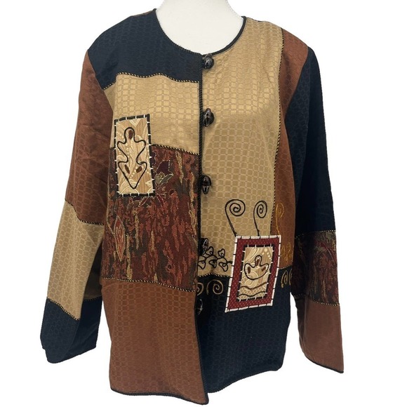 Vintage 80’s Indigo Moon Jacket Brown Patchwork Metallic Large - Picture 1 of 8